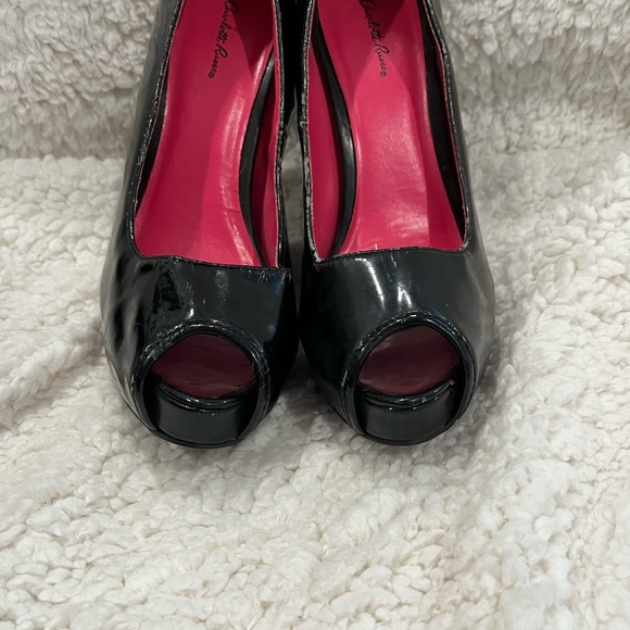 Charlotte Russe Black Patent Peep Toe Heels - Picture 3 of 8